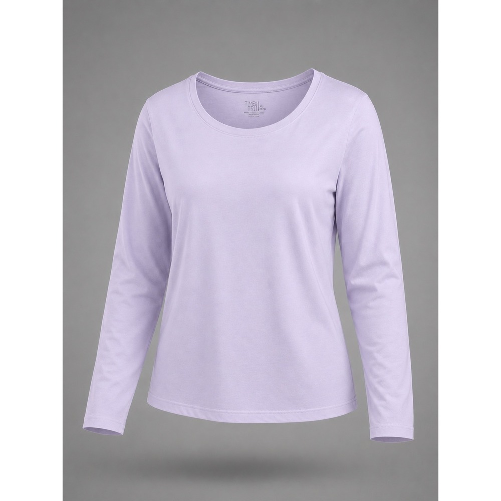 🍁Time and Tru Womens XL Lavender Purple Cotton Long Sleeve Crew Neck T-Shirt XL